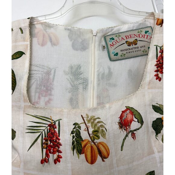 Agua Bendita Pomelo Frutas Mini Dress Linen White Fruit Floral Print XL - Picture 4 of 16